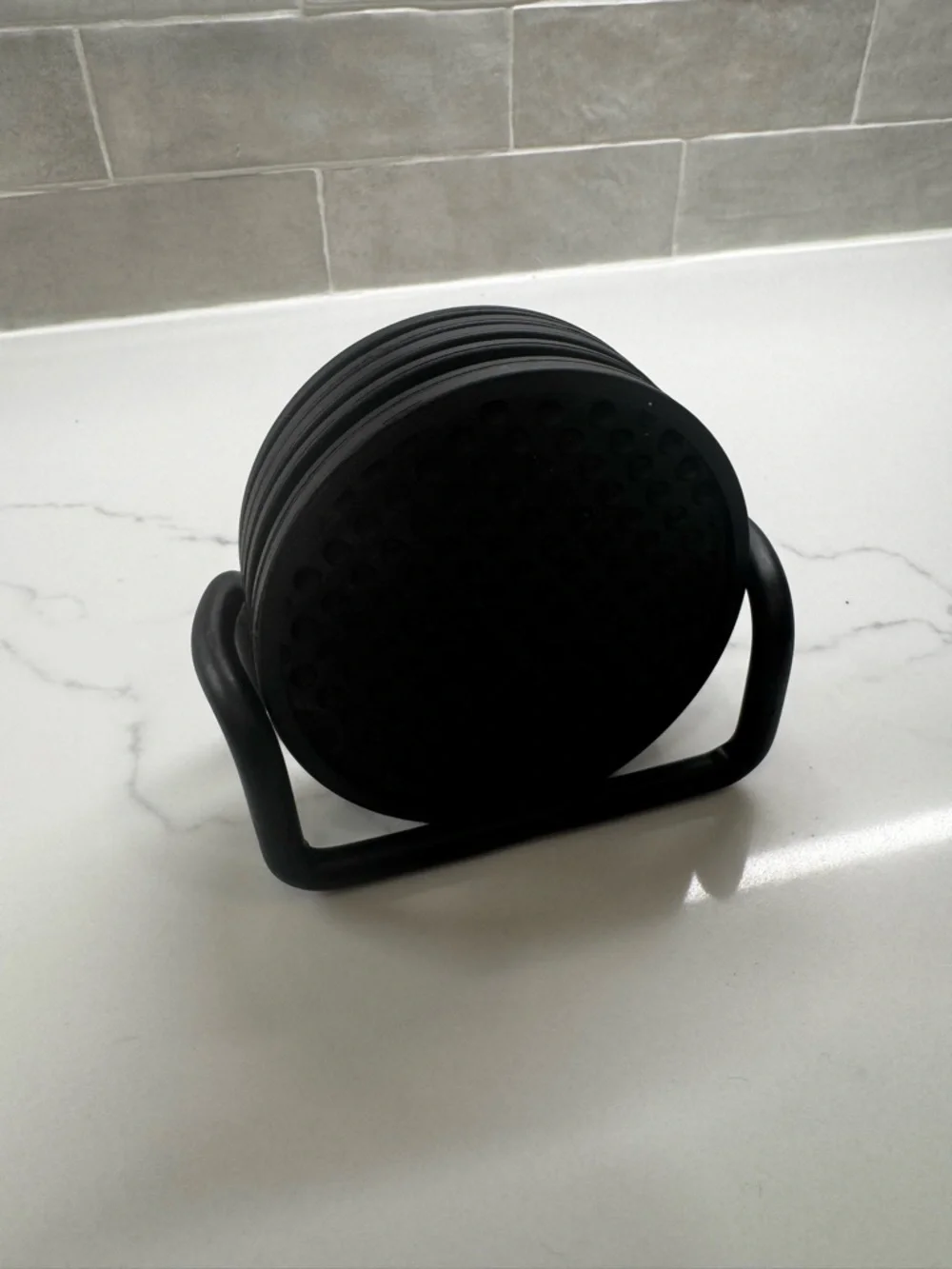 Modern Black Silicone Coaster Set with Metal Holder (6 Pack)